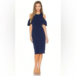 Bardot Revolve Jessie Dress Navy Blue Ink Off Shoulder Cocktail Sz 10 (L)